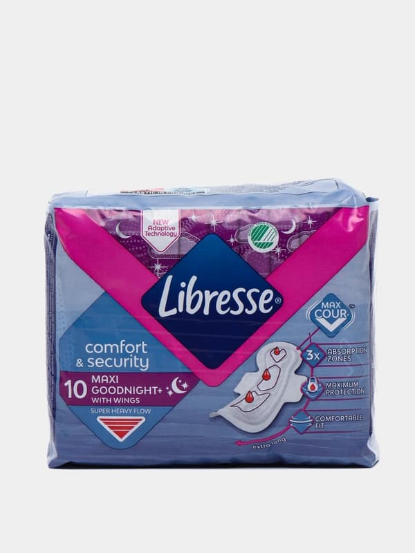 Прокладки Libresse Maxi, ночные 6 капель, 10 шт