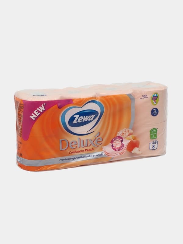 Туалетная бумага Zewa Deluxe, 3 слоя, 8 рулонов, персик